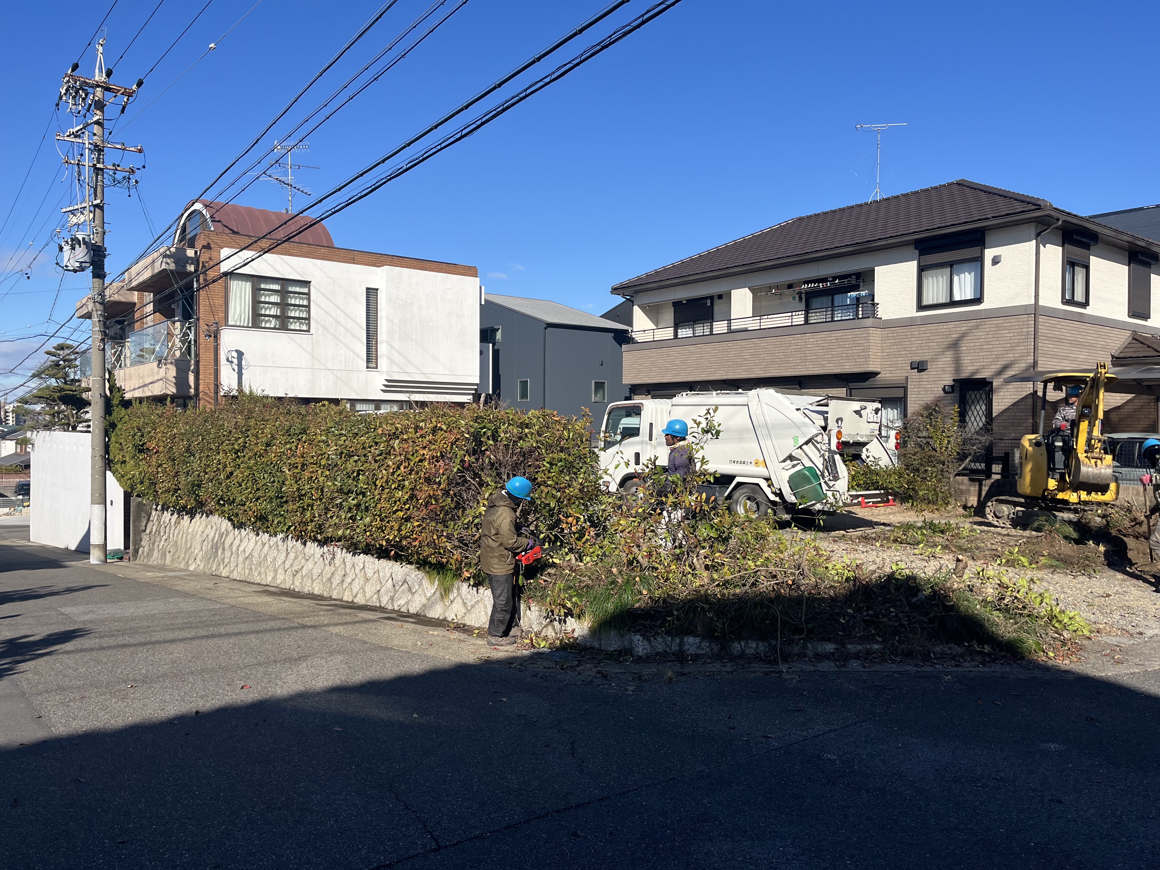生垣の伐採撤去作業